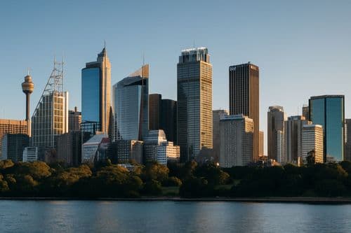 Sydney skyline across the harbour with Sydney Tower