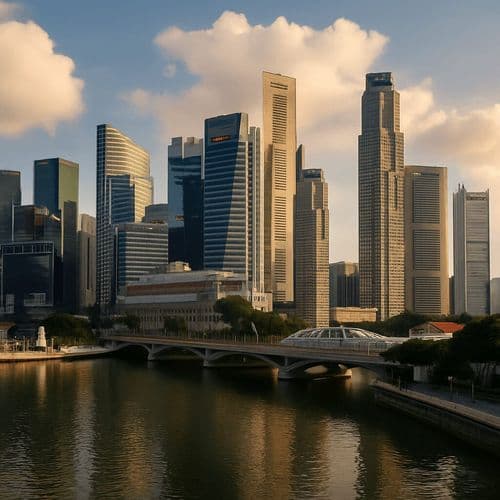 Singapore central business district towers across the river