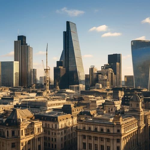 City of London towers above the older stone facades of the financial district