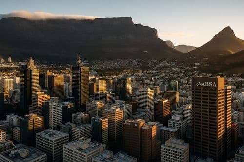 Cape Town at dusk beneath Table Mountain and Lion's Head