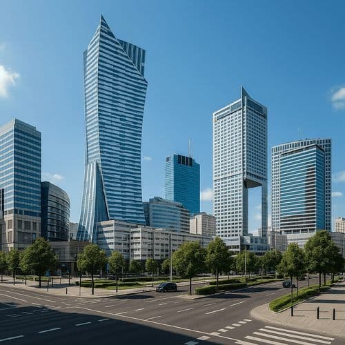 Warsaw modern towers above a clean city plaza