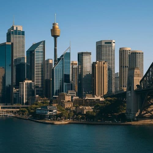 Sydney harbour skyline crowned by Sydney Tower