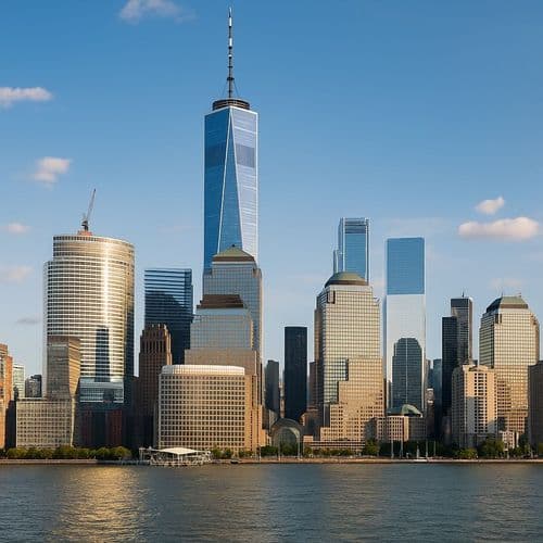 Lower Manhattan with One World Trade Center across the harbour