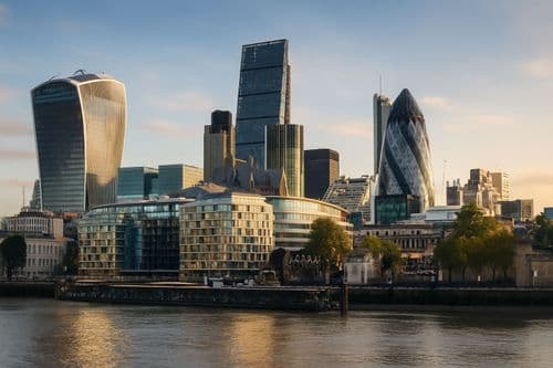 City of London skyline with the Walkie-Talkie and Gherkin from the river