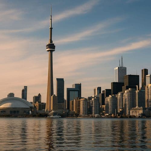 Toronto CN Tower and downtown towers at dawn