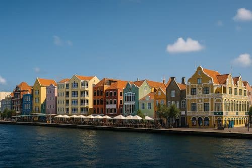 Colourful Dutch facades of the Willemstad waterfront in Curacao