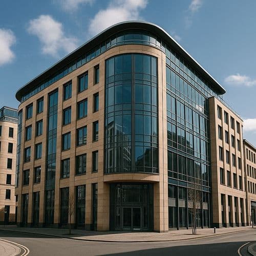 Curved glass corner of a modern office building