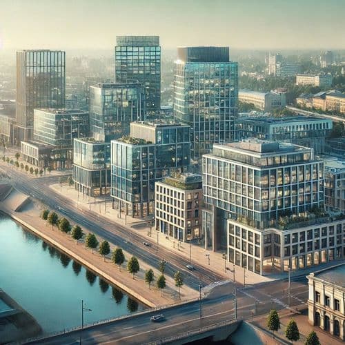 Aerial Vilnius with the river and bridge between old town and business district