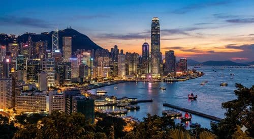 Hong Kong Victoria Harbour at night seen from the Peak