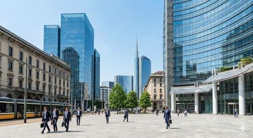 Milan Porta Nuova plaza with the Unicredit tower spire